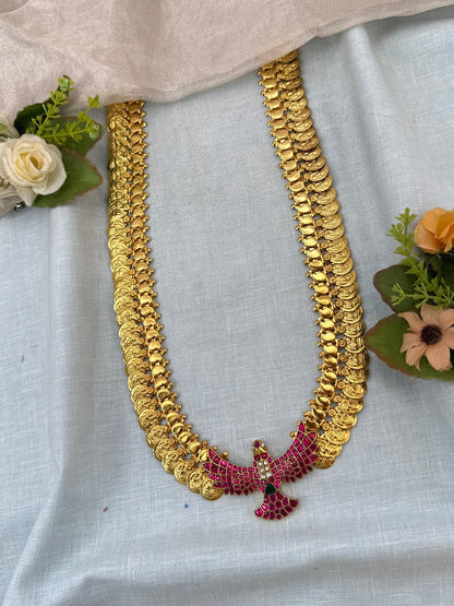 Luxurious Antique Kaasu Jadau Garuda Pendant Long Necklace 1042 - Mahilas