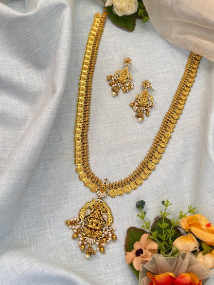 Luxurious Antique Kaasu Pendant Long Necklace Set 869 - Mahilas
