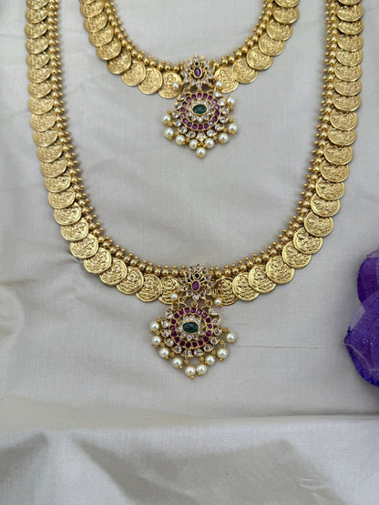 Luxurious Antique Kaasu Stone Pendant Necklace Set 0655 - Mahilas