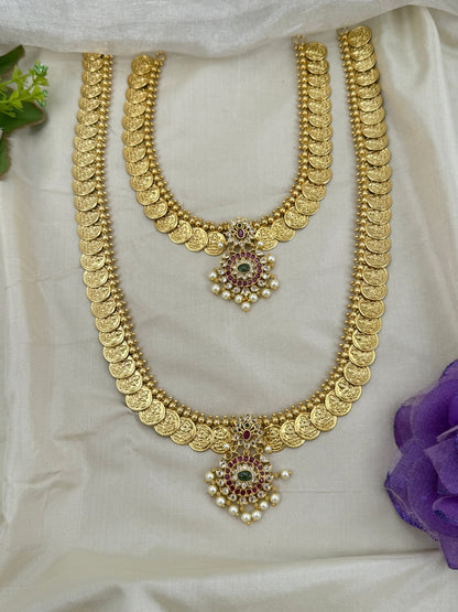 Luxurious Antique Kaasu Stone Pendant Necklace Set 0655 - Mahilas