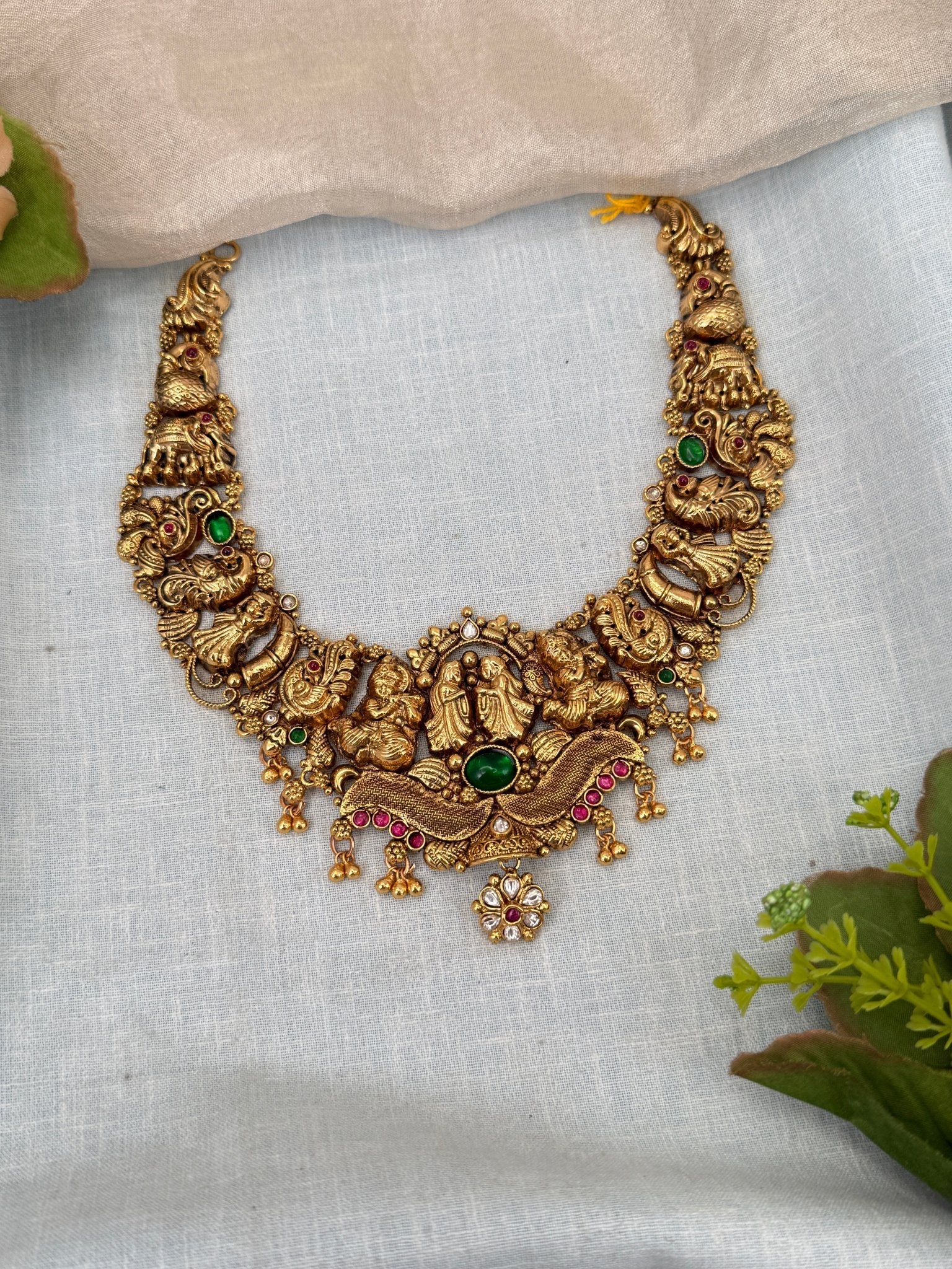 Luxurious Antique Kalyana Short Necklace Set 0441 - Mahilas