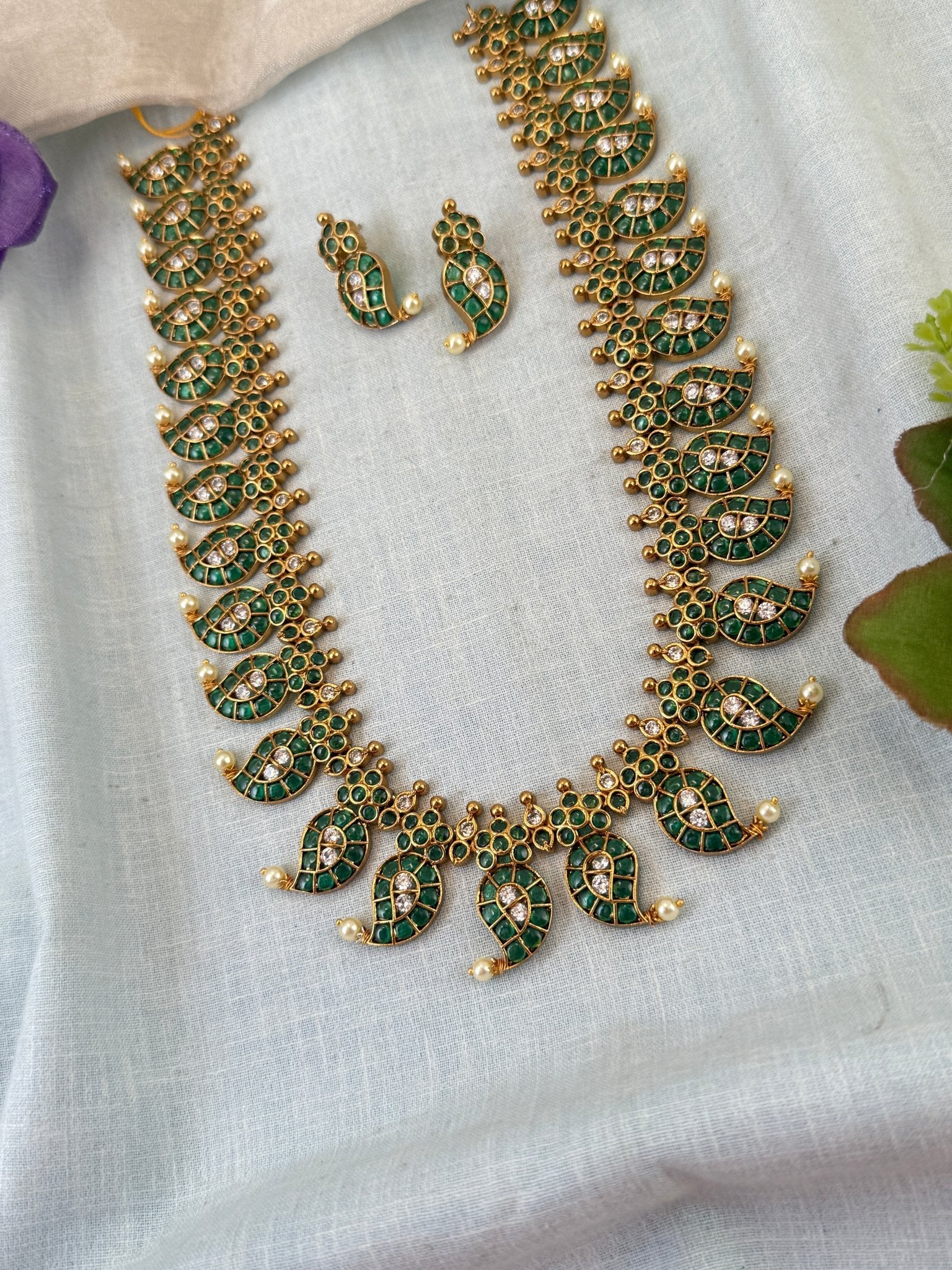 Luxurious Antique Kemp Mango Long Necklace Set 0854 - Mahilas