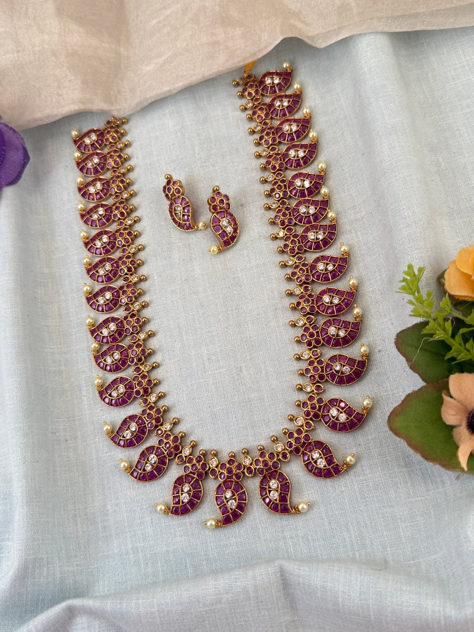 Luxurious Antique Kemp Mango Long Necklace Set 0856 - Mahilas
