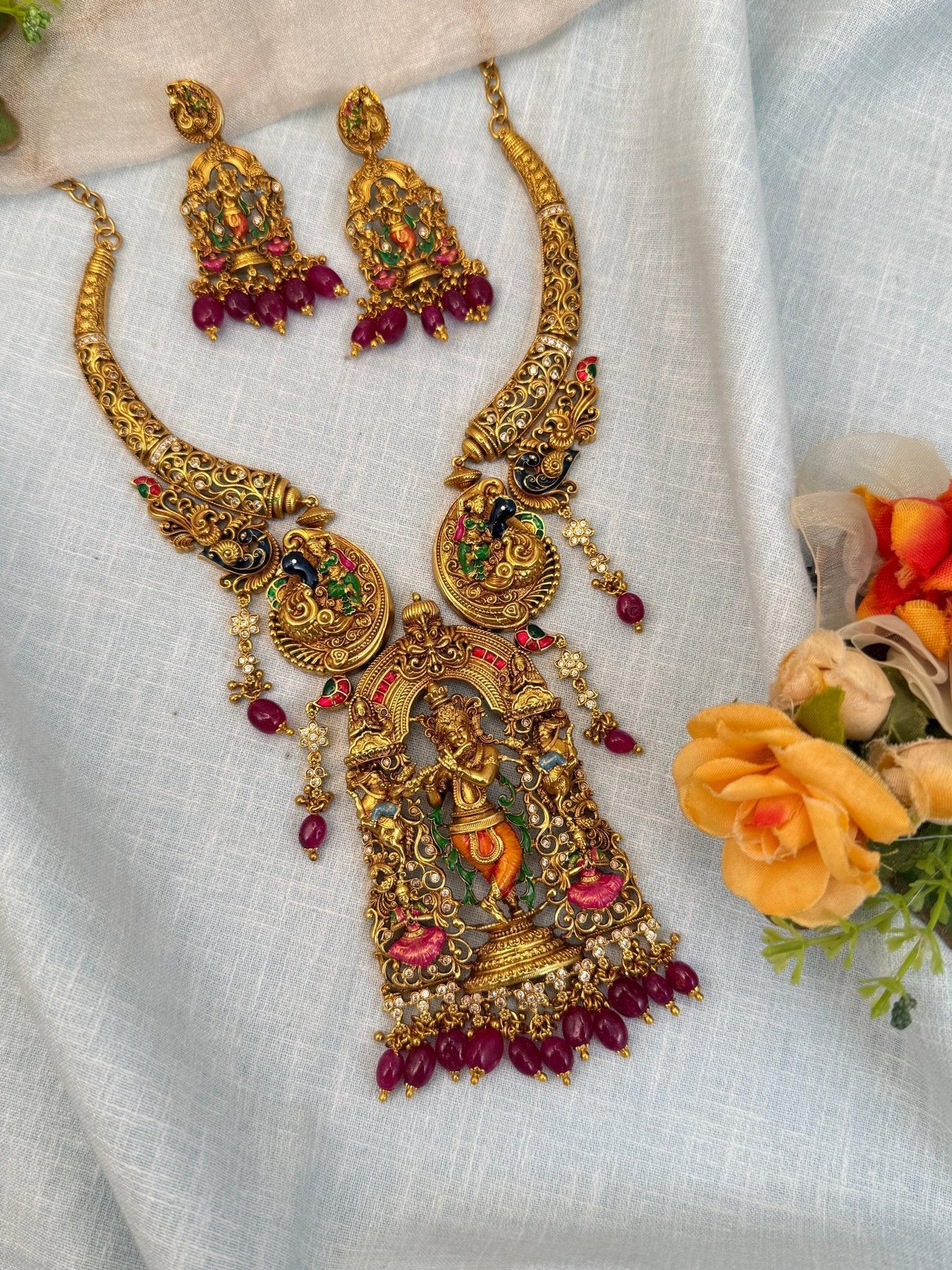 Luxurious Antique Krishna Necklace Set 937 - Mahilas