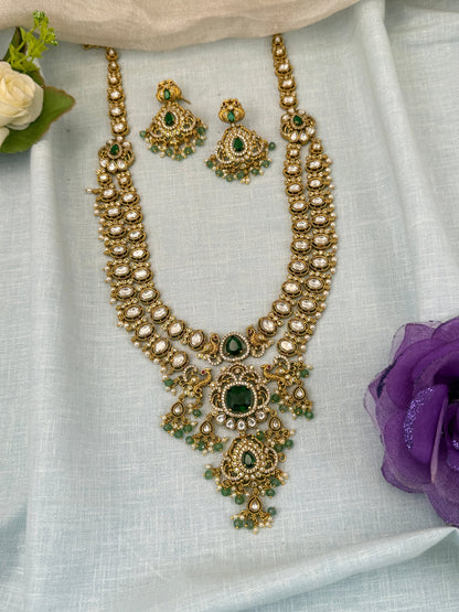 Luxurious Antique Kundan Layer Mid Long Necklace Set 5 Colors 0575 - Mahilas