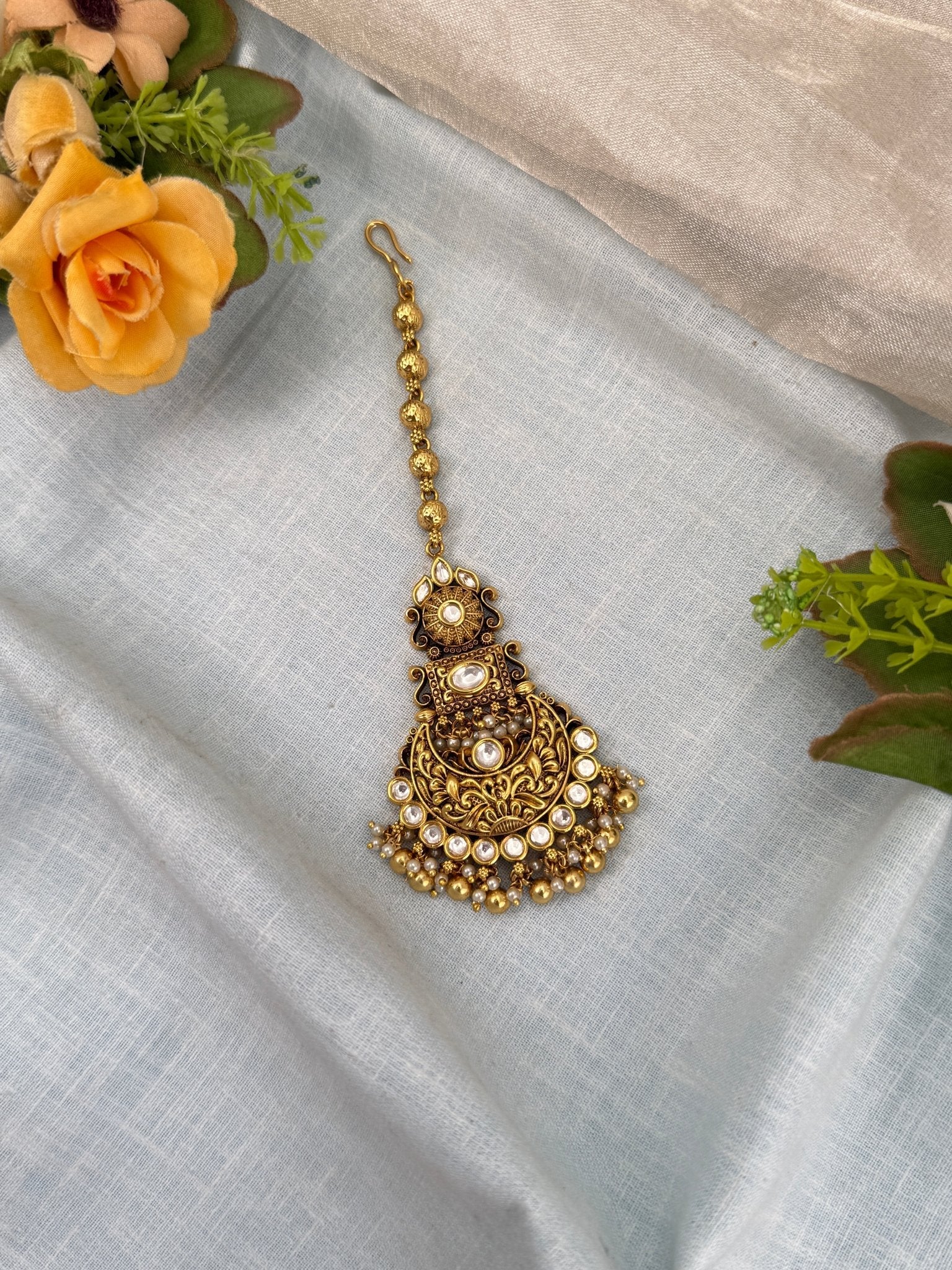 Luxurious Antique Kundan Maang Tikka 469 - Mahilas