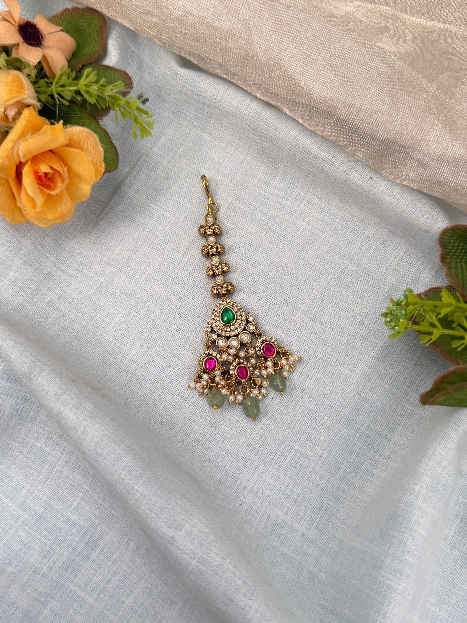 Luxurious Antique Kundan Maang Tikka 472 - Mahilas