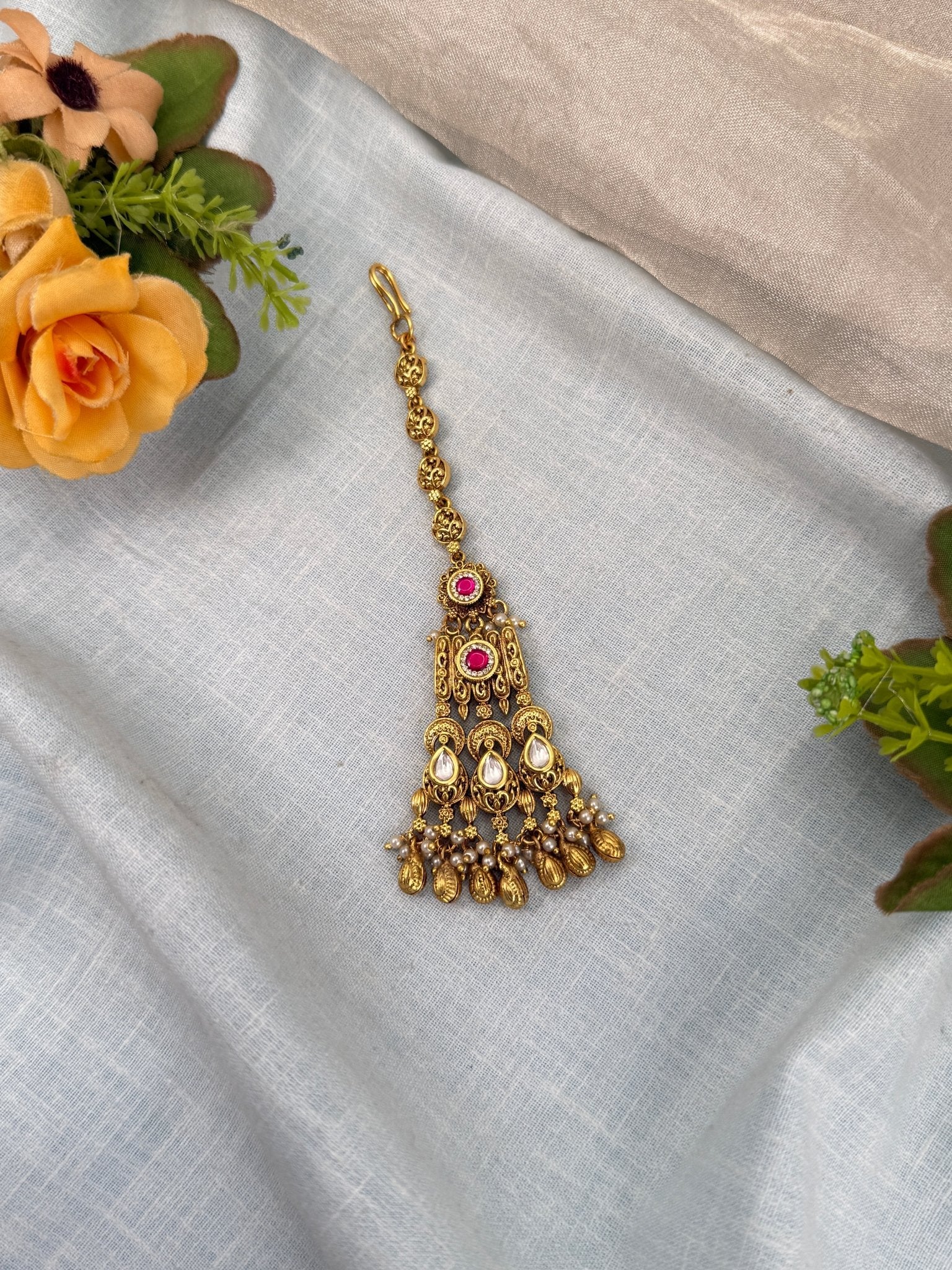 Luxurious Antique Kundan Maang Tikka 474 - Mahilas