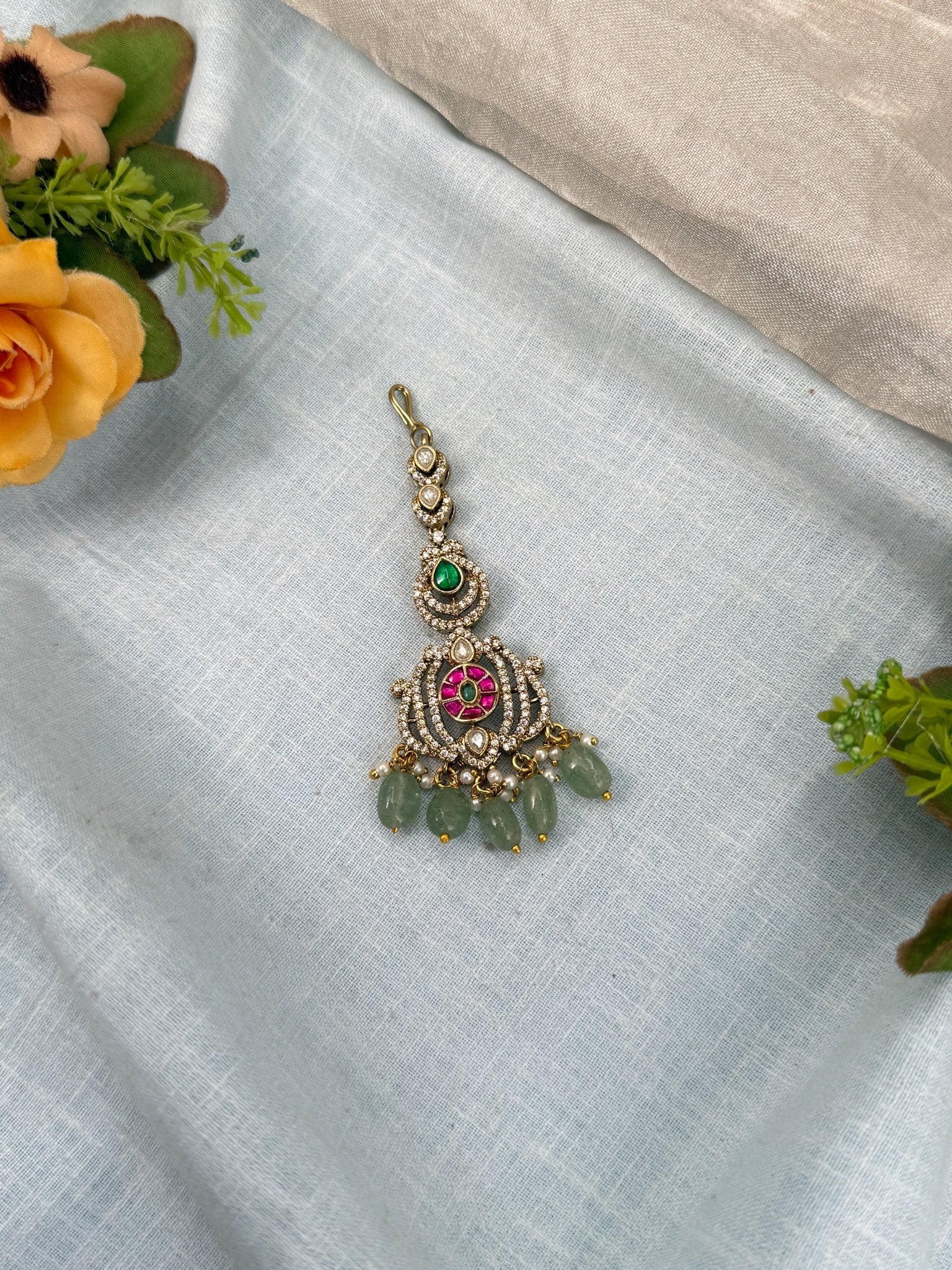 Luxurious Antique Kundan Maang Tikka 480 - Mahilas