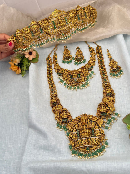 Luxurious Antique Lakshmi Bridal Necklace Set 0425 - Mahilas