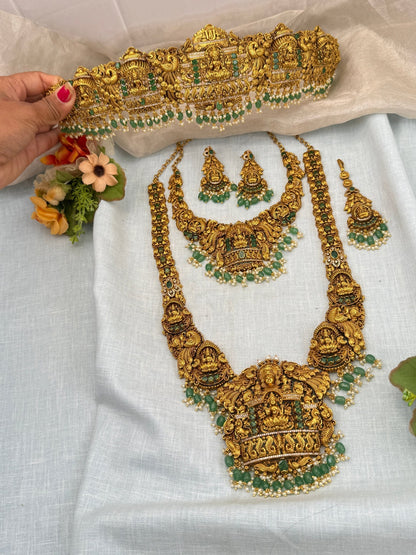 Luxurious Antique Lakshmi Bridal Necklace Set 0425 - Mahilas