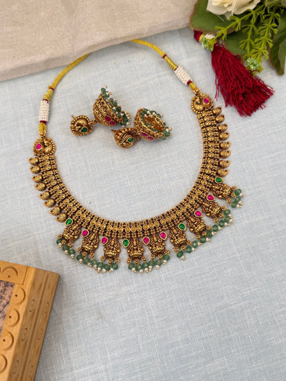 Luxurious Antique Lakshmi Choker Necklace Set 0547 - Mahilas