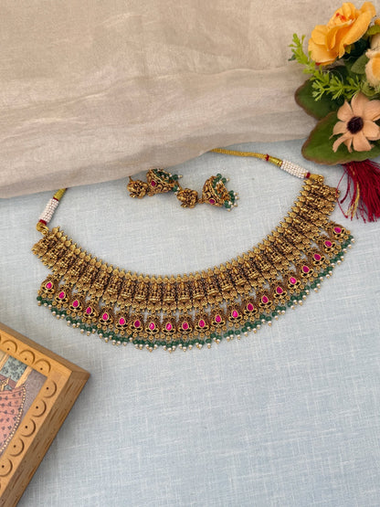Luxurious Antique Lakshmi Choker Necklace Set 0548 - Mahilas