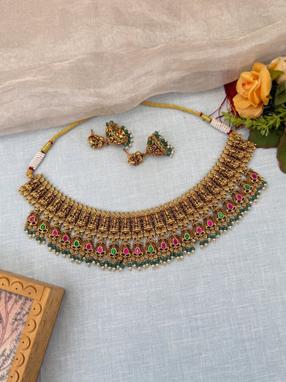 Luxurious Antique Lakshmi Choker Necklace Set 0550 - Mahilas