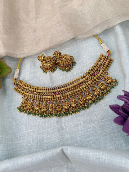 Luxurious Antique Lakshmi Choker Short Necklace Set 0912 - Mahilas