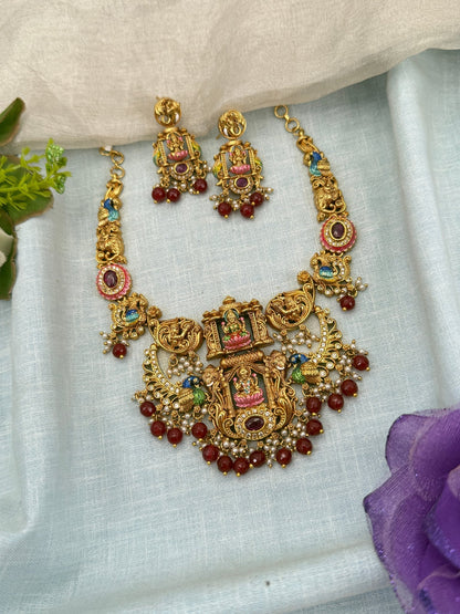 Luxurious Antique Lakshmi Hand Painted Short Necklace Set 0696 - Mahilas