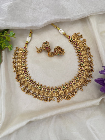 Luxurious Antique Lakshmi Kaasu Necklace Set 0572 - Mahilas