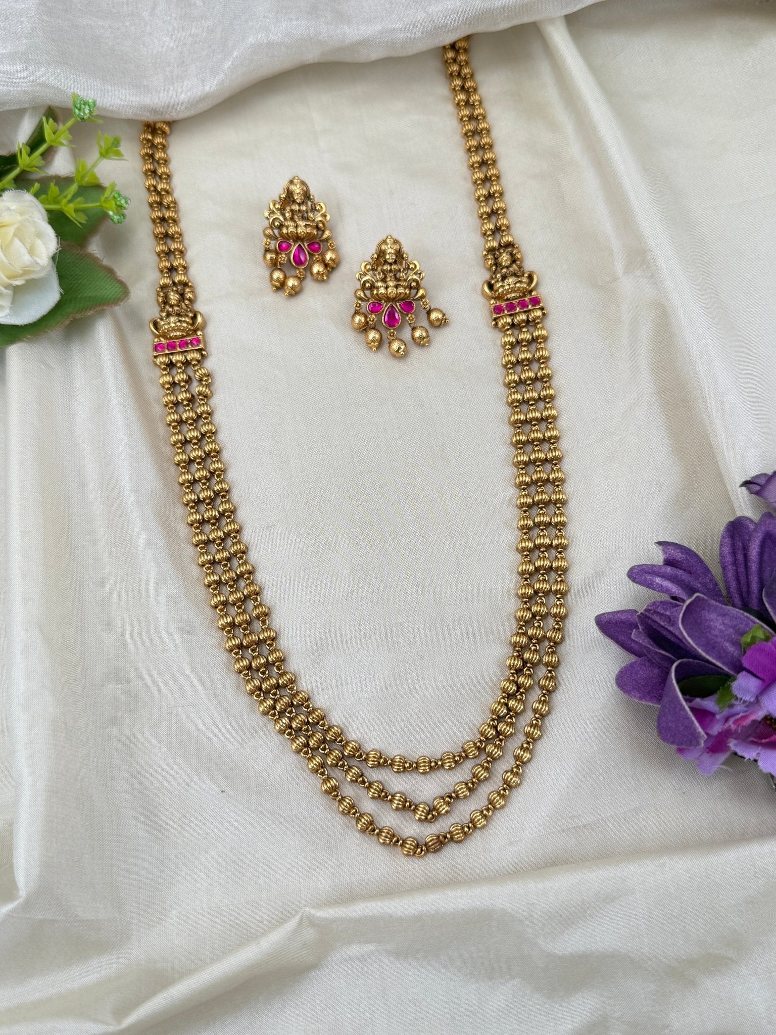 Luxurious Antique Lakshmi Layered Necklace Set 0578 - Mahilas