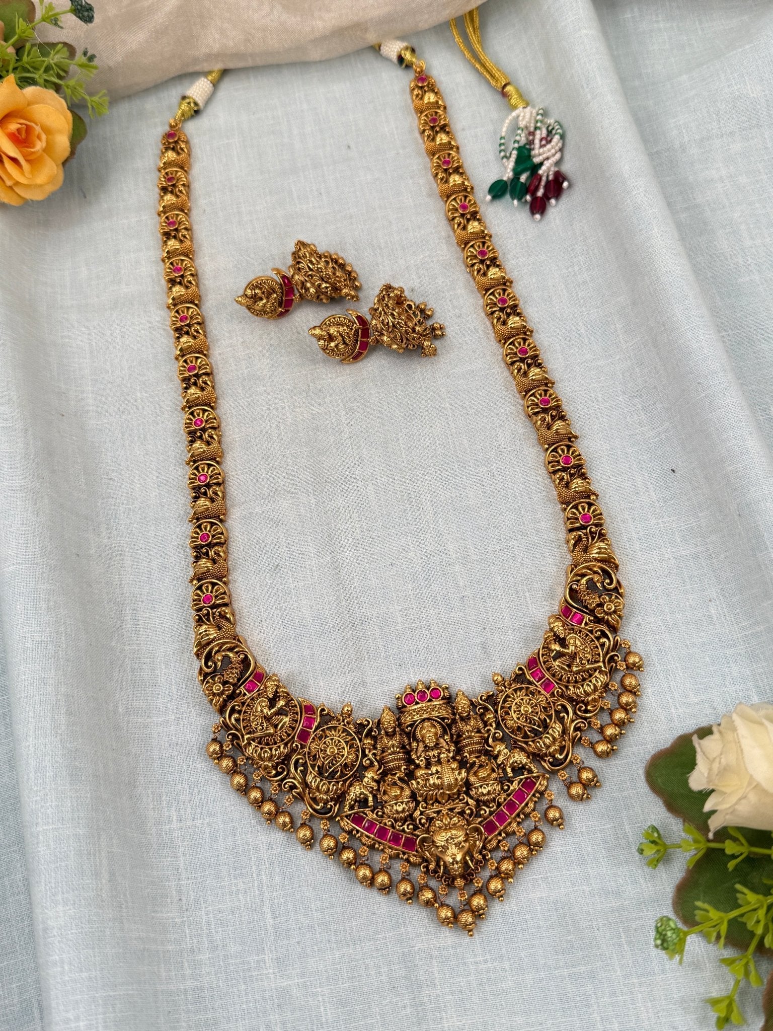 Luxurious Antique Lakshmi Long Necklace Set 0346 - Mahilas