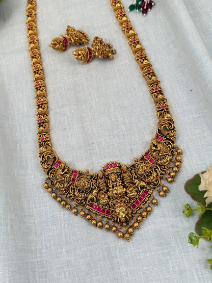 Luxurious Antique Lakshmi Long Necklace Set 0346 - Mahilas