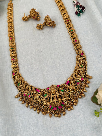 Luxurious Antique Lakshmi Long Necklace Set 0348 - Mahilas