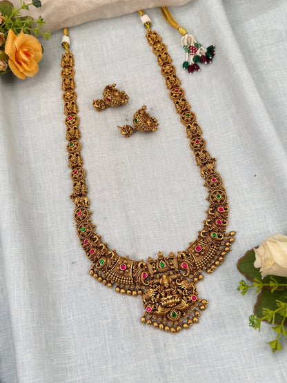 Luxurious Antique Lakshmi Long Necklace Set 0349 - Mahilas