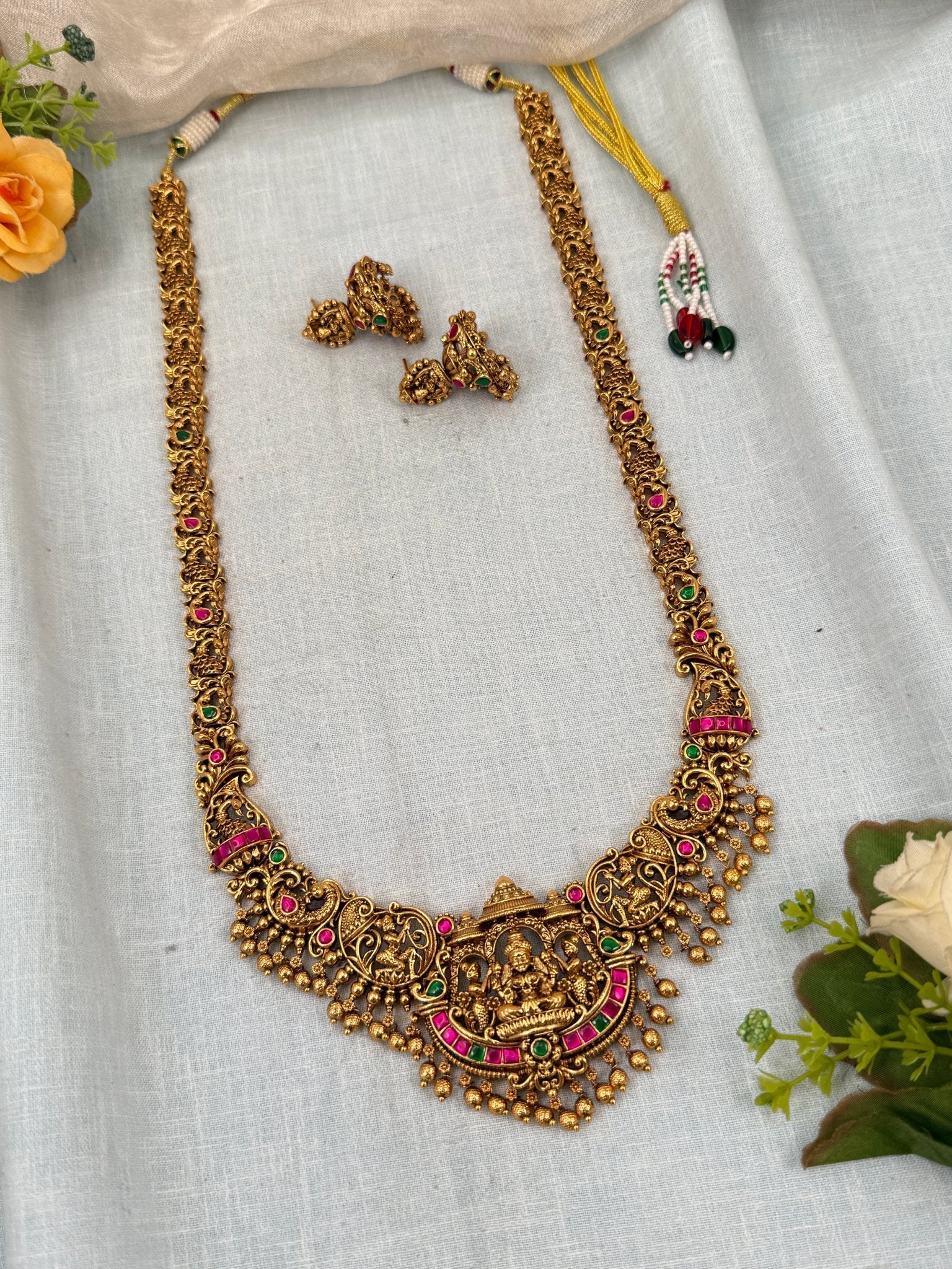 Luxurious Antique Lakshmi Long Necklace Set 0351 - Mahilas