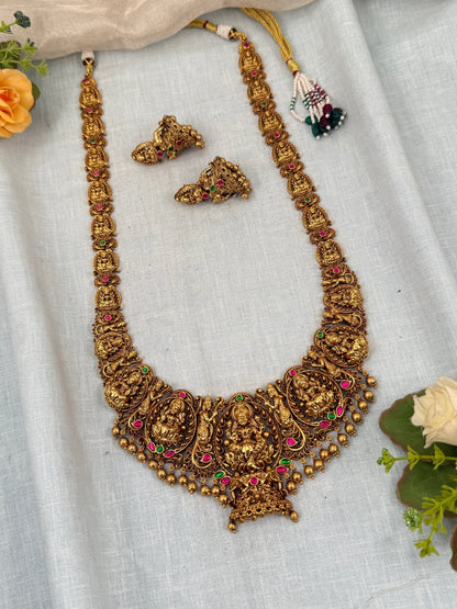 Luxurious Antique Lakshmi Long Necklace Set 0352 - Mahilas
