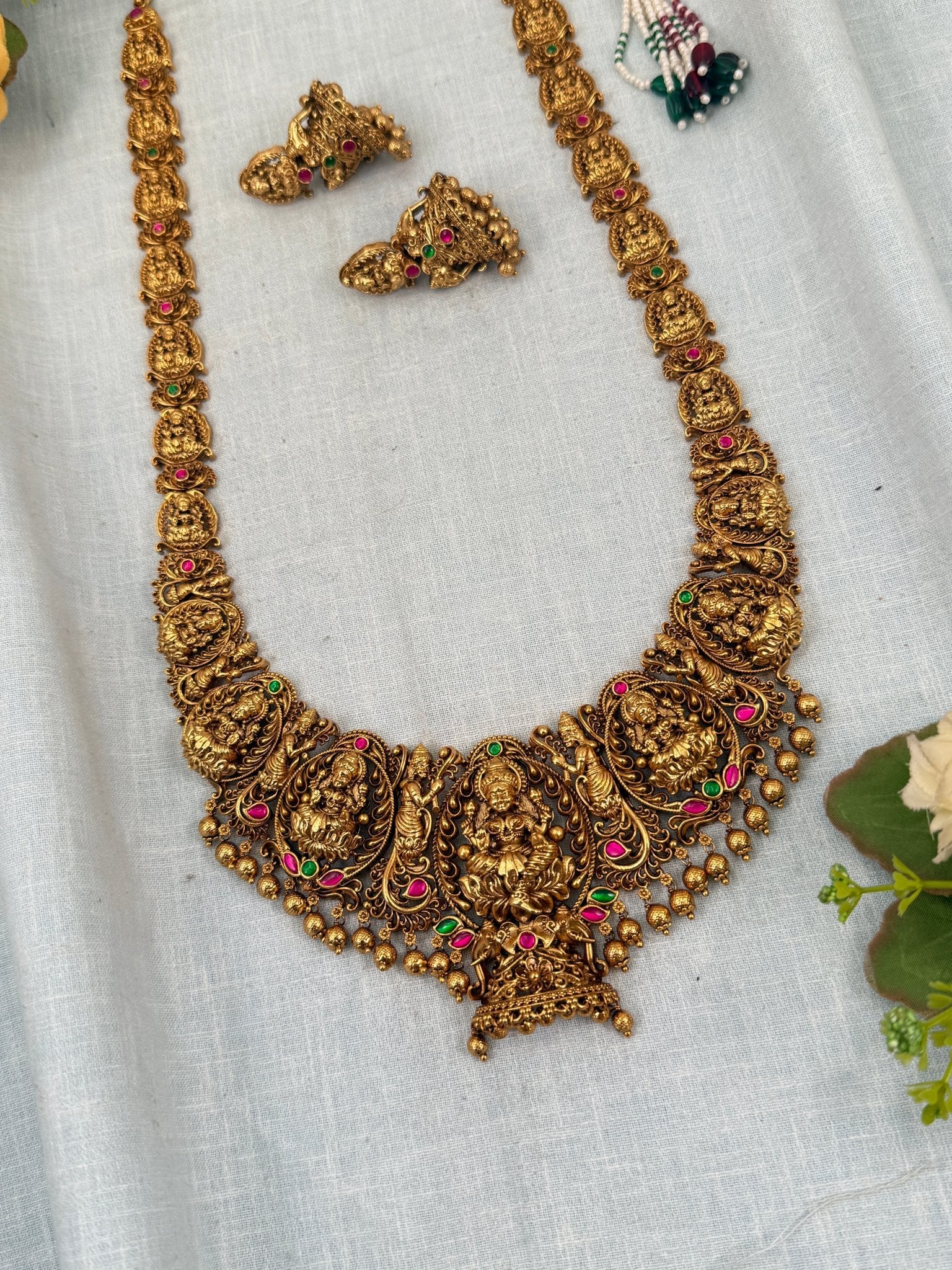 Luxurious Antique Lakshmi Long Necklace Set 0352 - Mahilas