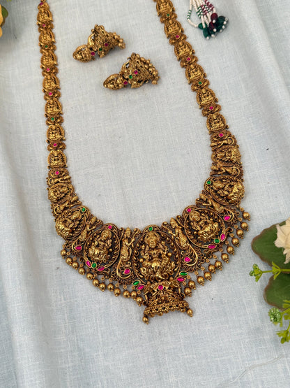 Luxurious Antique Lakshmi Long Necklace Set 0352 - Mahilas