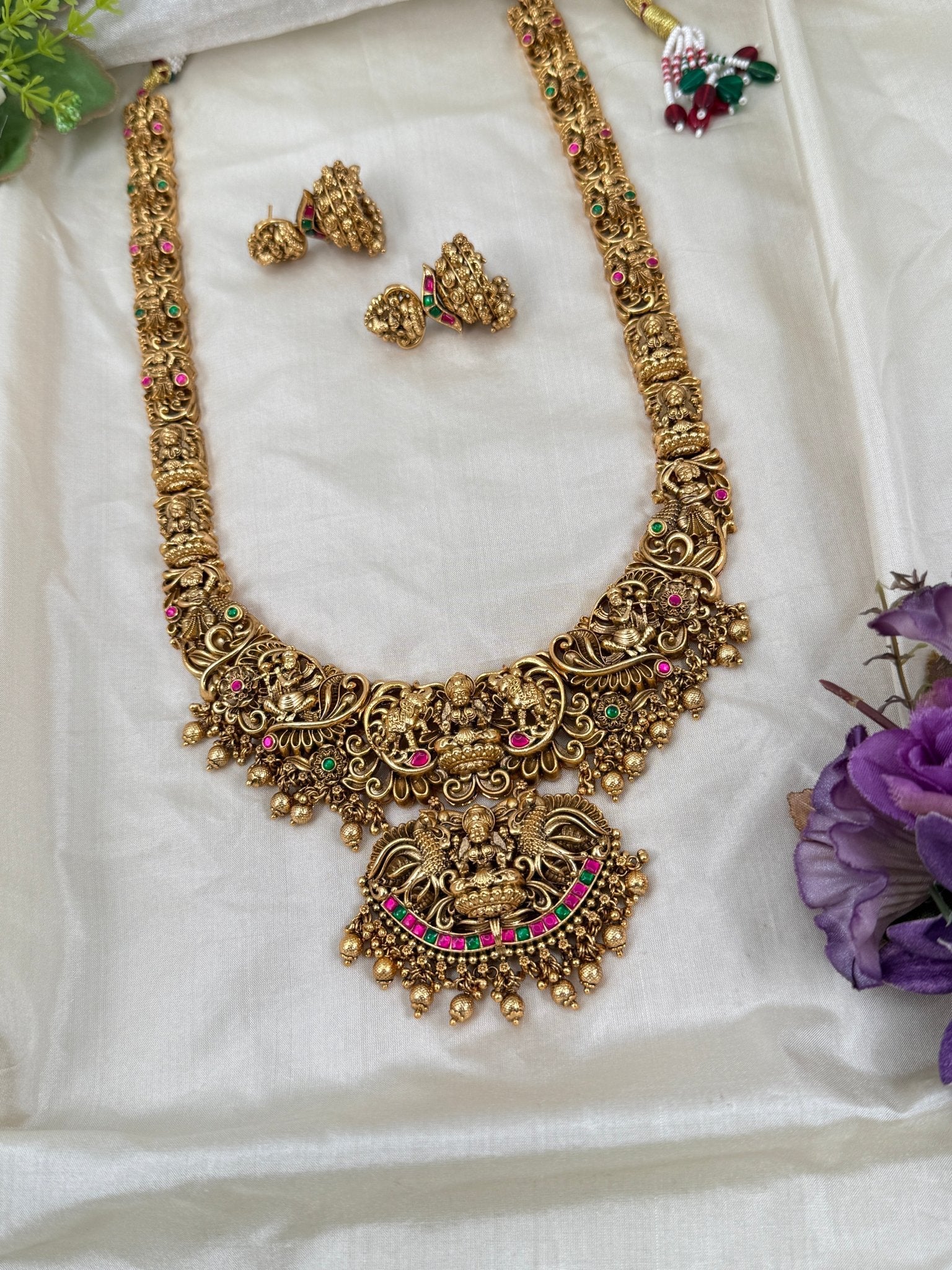 Luxurious Antique Lakshmi Long Necklace Set 0353 - Mahilas