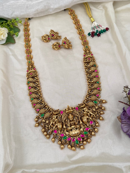 Luxurious Antique Lakshmi Long Necklace Set 0355 - Mahilas
