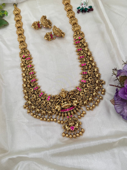 Luxurious Antique Lakshmi Long Necklace Set 0356 - Mahilas