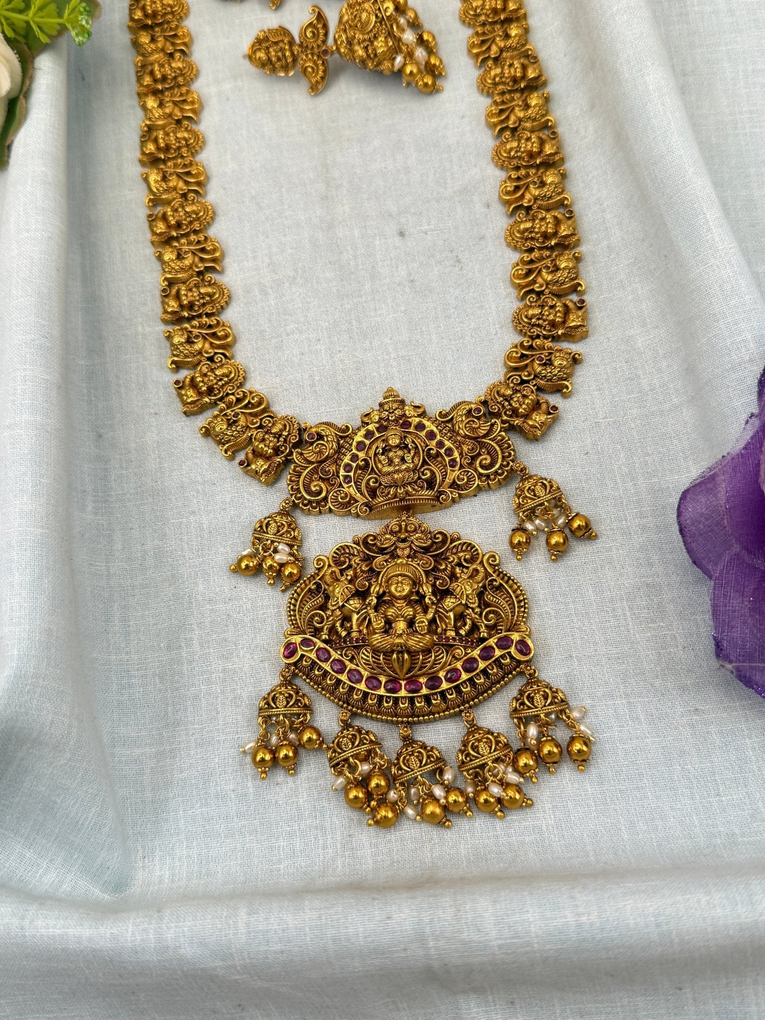 Luxurious Antique Lakshmi Long Necklace Set 0457 - Mahilas