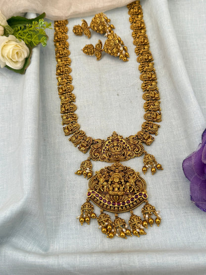 Luxurious Antique Lakshmi Long Necklace Set 0457 - Mahilas