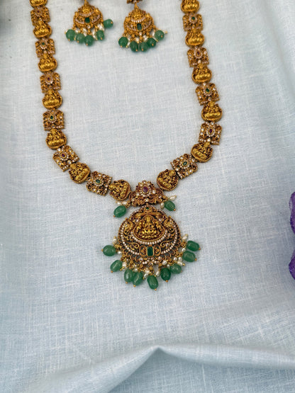 Luxurious Antique Lakshmi Long Necklace Set 0584 - Mahilas