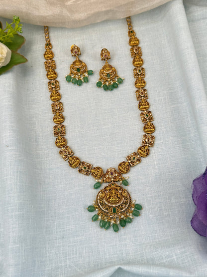 Luxurious Antique Lakshmi Long Necklace Set 0584 - Mahilas