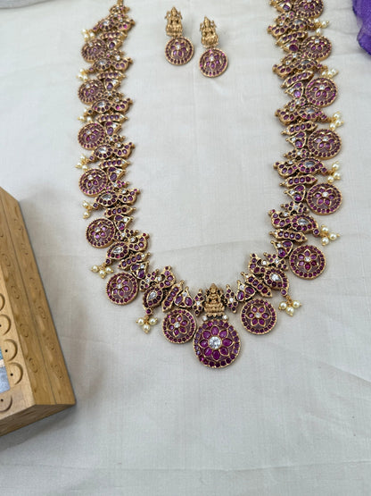 Luxurious Antique Lakshmi Long Necklace Set 0678 - Mahilas