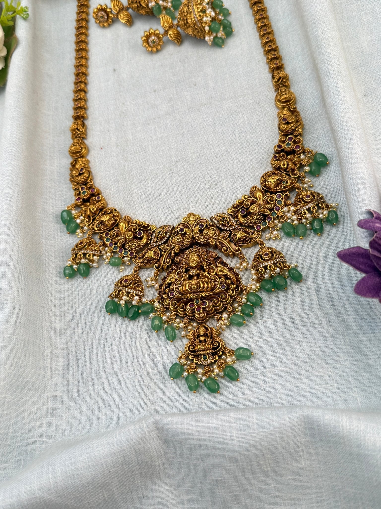 Luxurious Antique Lakshmi Long Necklace Set 0836 - Mahilas