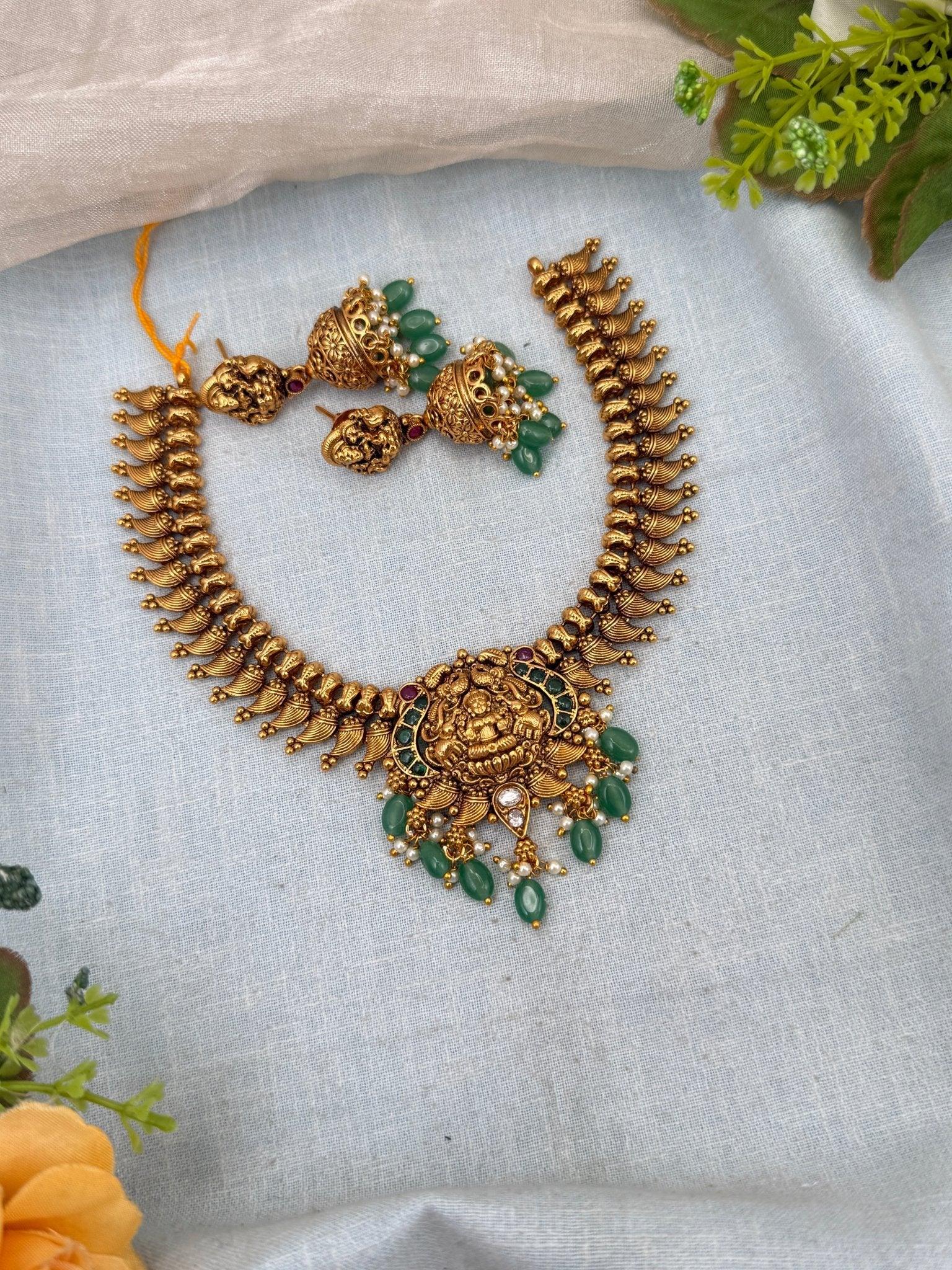 Luxurious Antique Lakshmi Mango Necklace Set 0170 - Mahilas