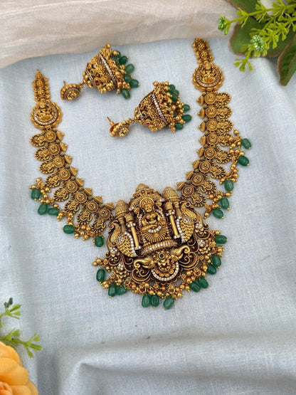 Luxurious Antique Lakshmi Peacock Necklace Set 0165 - Mahilas