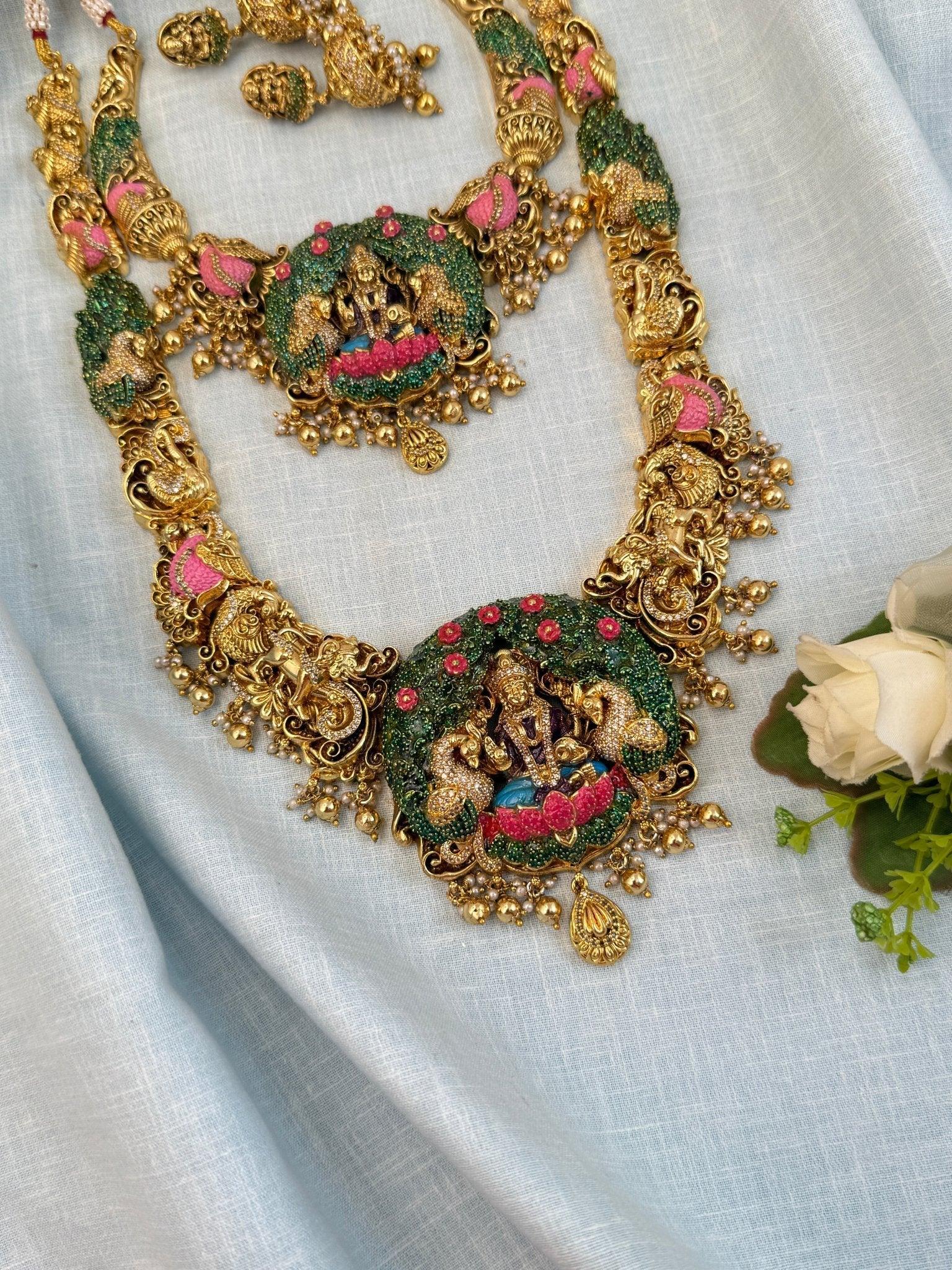 Luxurious Antique Lakshmi Peacock Necklace Set 944 - Mahilas