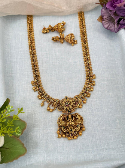 Luxurious Antique Lakshmi Pendant Long Necklace Set 0206 - Mahilas