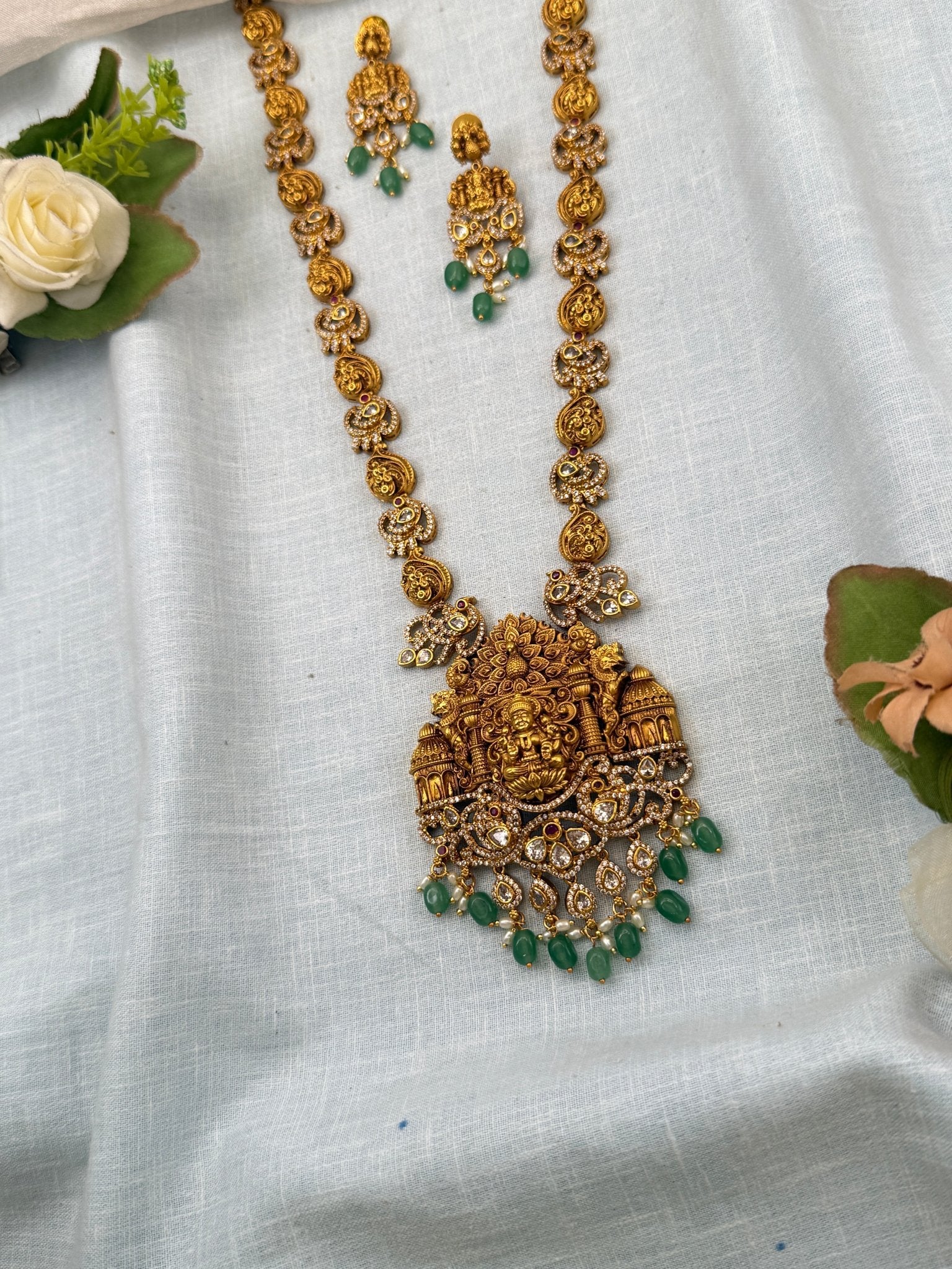 Luxurious Antique Lakshmi Pendant Long Necklace Set 0715 - Mahilas