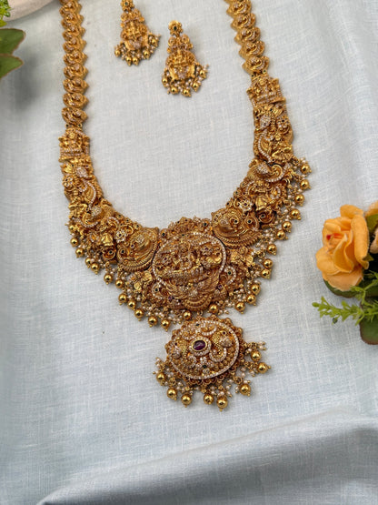 Luxurious Antique Lakshmi Pendant Long Necklace Set 0728 - Mahilas