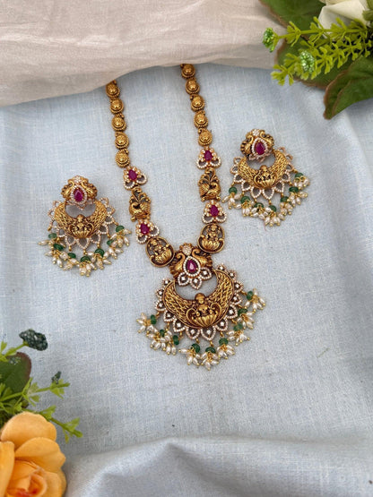 Luxurious Antique Lakshmi Pendant Necklace Set 0168 - Mahilas