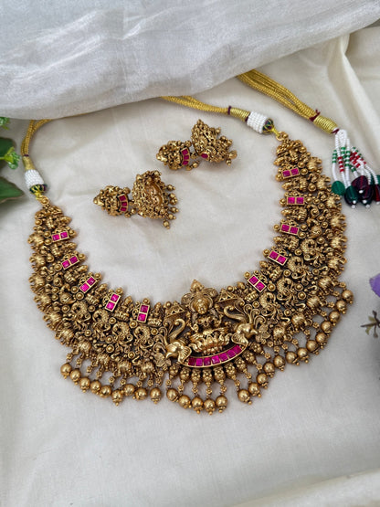 Luxurious Antique Lakshmi Short Necklace Set 0359 - Mahilas