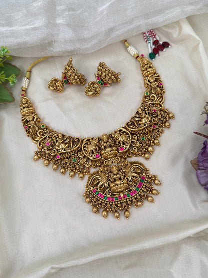Luxurious Antique Lakshmi Short Necklace Set 0361 - Mahilas