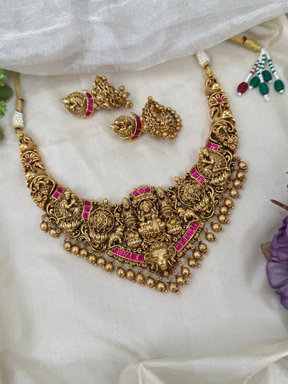 Luxurious Antique Lakshmi Short Necklace Set 0362 - Mahilas