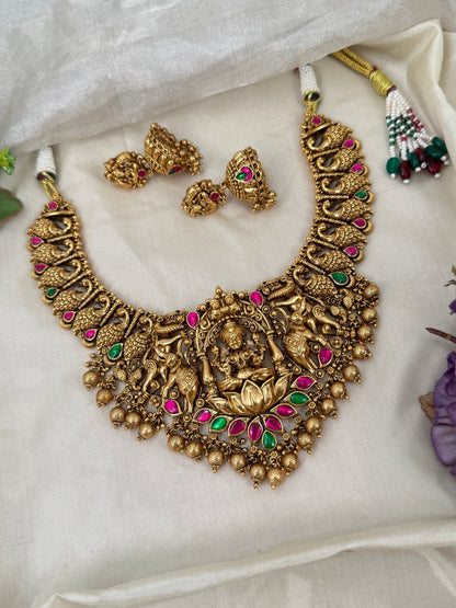 Luxurious Antique Lakshmi Short Necklace Set 0363 - Mahilas